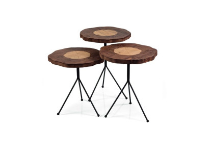 Side table 3x Set brown Living room table Round Designer Modern Luxury Table